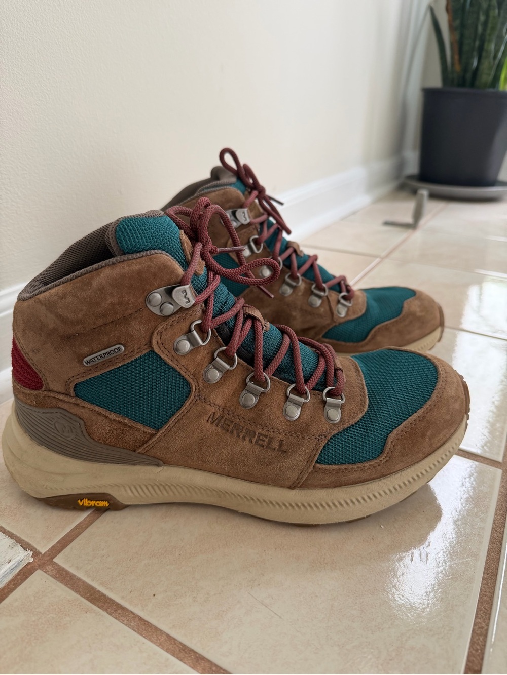 Merrell women’s Ontario 85 mesh mid waterproof Brown Suede & Teal Hiking Boots